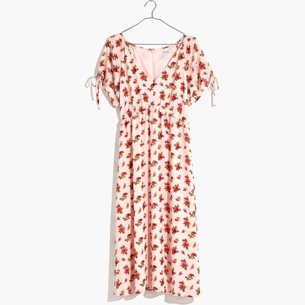 Madewell tie sleeve ruffle waist midi dress